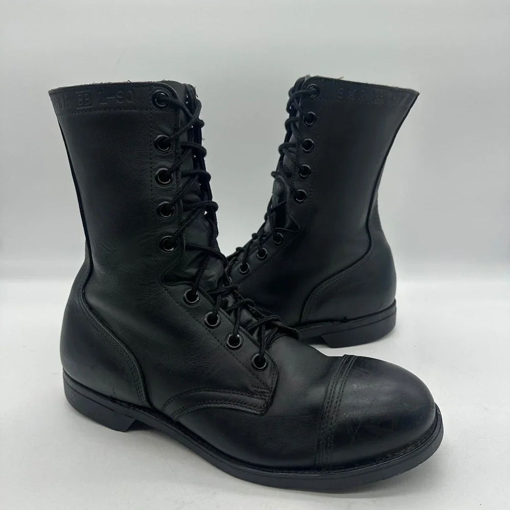 Vintage US Military Size 9. R January 1990 Capped Toe Black Leather Combat Boots